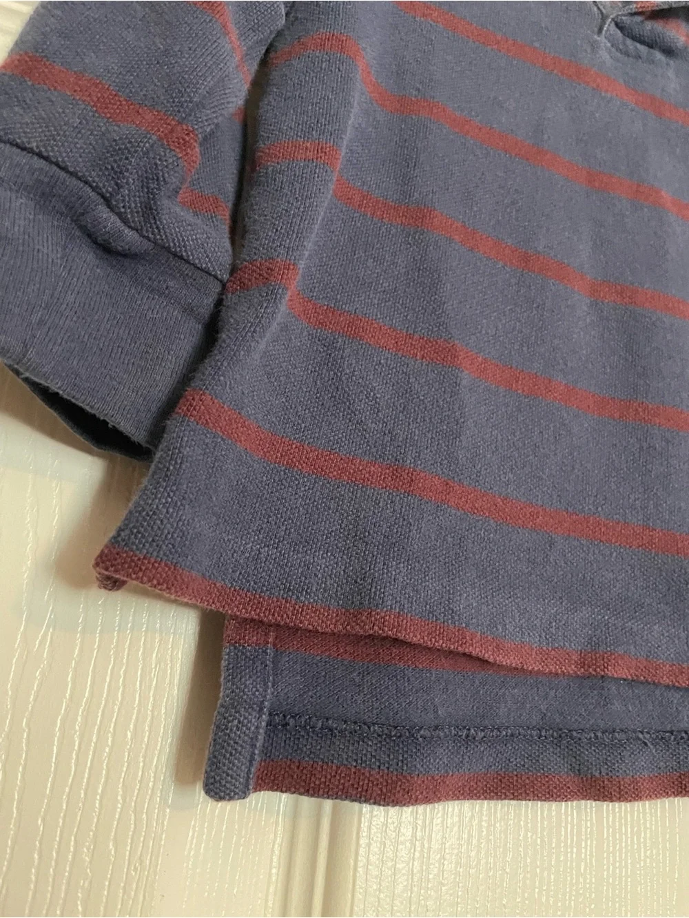 Polo by Ralph Lauren Navy & Burgundy Striped Long-Sleeve Polo with Yellow Logo